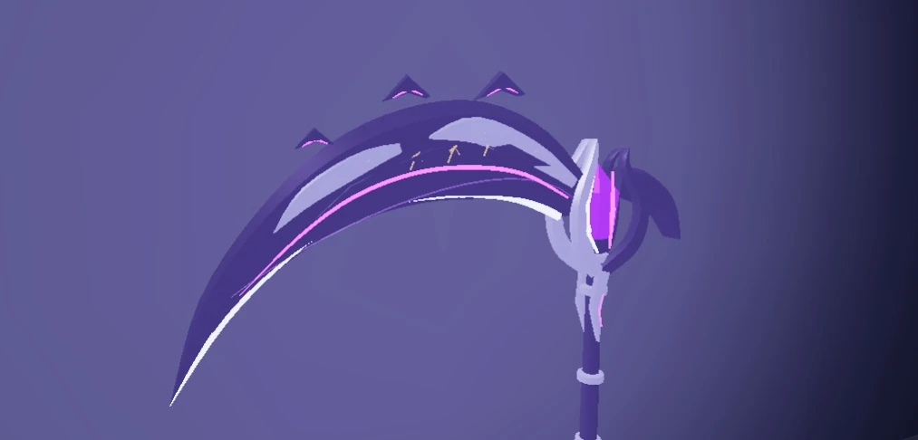Close view of the violet core, layered blade and floating fragments
